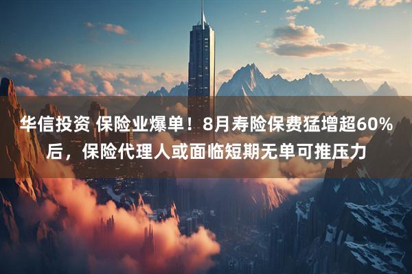 华信投资 保险业爆单！8月寿险保费猛增超60%后，保险代理人或面临短期无单可推压力